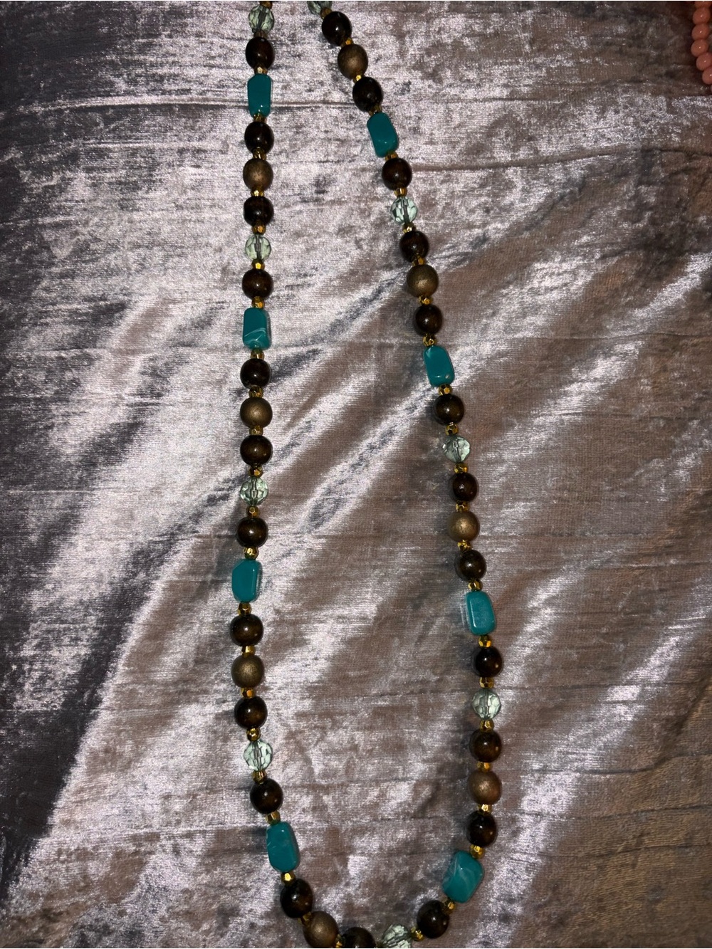 Turquoise and Brown Beaded Long Necklace - Elegant Everyday Layer